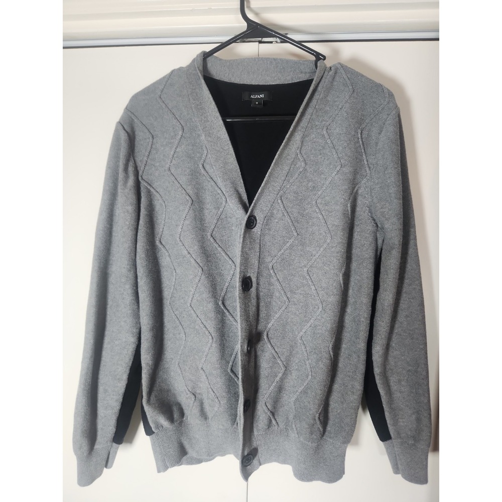Alfani Cable Knit Gray/black Cardigan Sweater  Size M